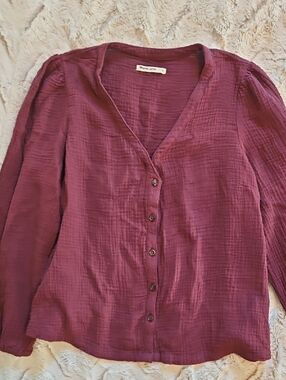 Marine Layer Plum Button-Front V-Neck Women's Top